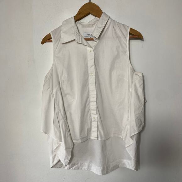 Peter Som White SZ 12 Sleeveless Draped Collard Top Quiet Luxury Minimalist Euro - Picture 2 of 9